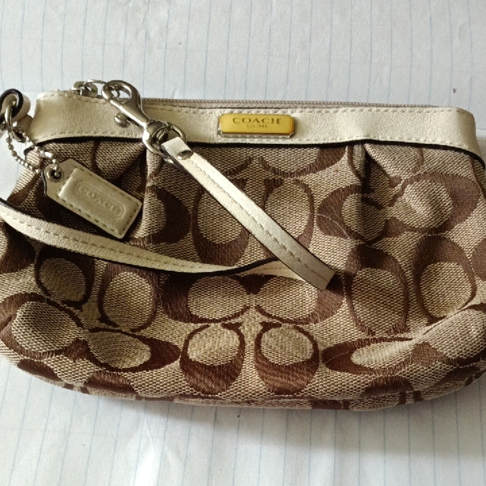 Coach Tan and Cream Signature Clutch